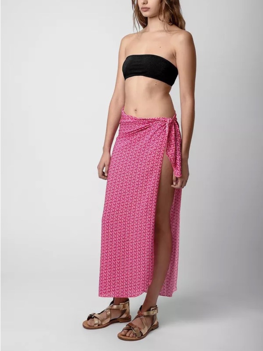 Zadig & Voltaire Pink Knit Sarong Wrap Monogram Long Pareo